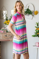 Heimish Pink Multi Color Striped Short Sleeve Mini Dress