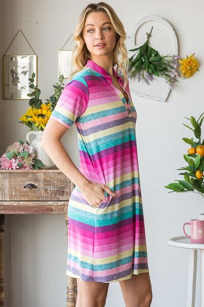 Heimish Pink Multi Color Striped Short Sleeve Mini Dress