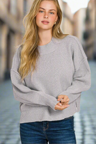 Zenana Heather Gray Wide Neck Band Drop Shoulder Sweater H GREY