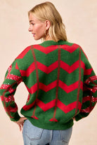 BiBi Hunter Green & Ref Christmas Theme Chevron Sequins Detail Sweater