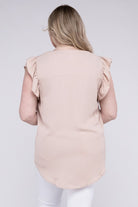 Zenana Plus Woven Wool Peach Ruffled Sleeve High-Low Top ZENANA