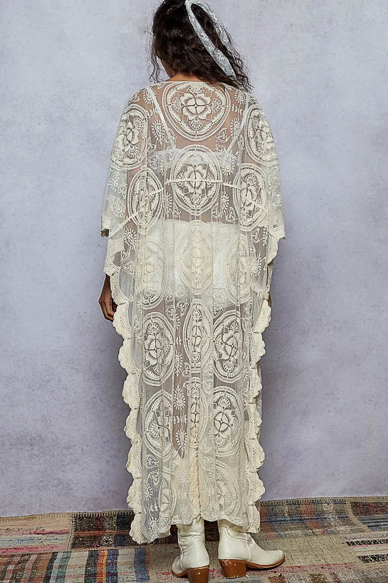 POL V Neck Short Sleeve Lace Embroidered Dress