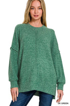 Zenana Dark Green Brushed Melange Hacci Oversized Sweater DK GREEN