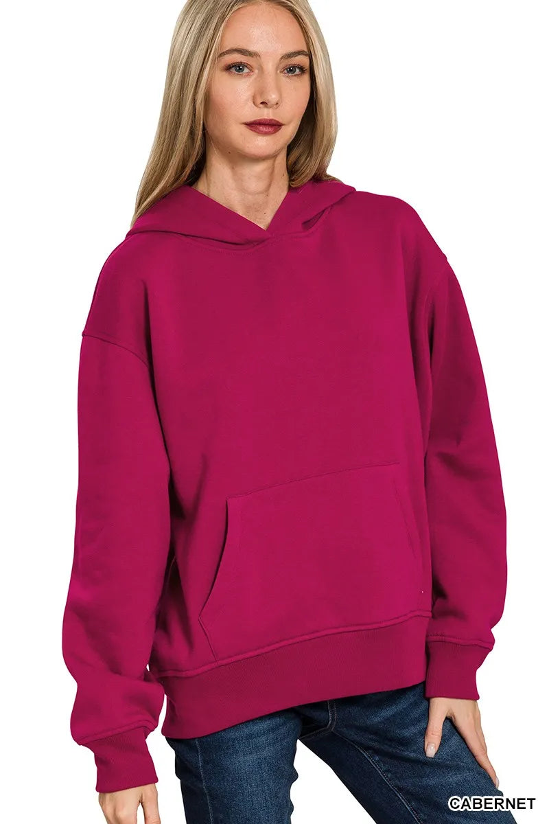 Zenana Cabernet Fleece Kangaroo Pocket Hoodie CABERNET