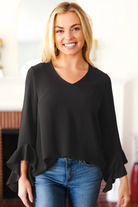 Haptics Black Hi-Lo Ruffle Sleeve Woven Top Haptics