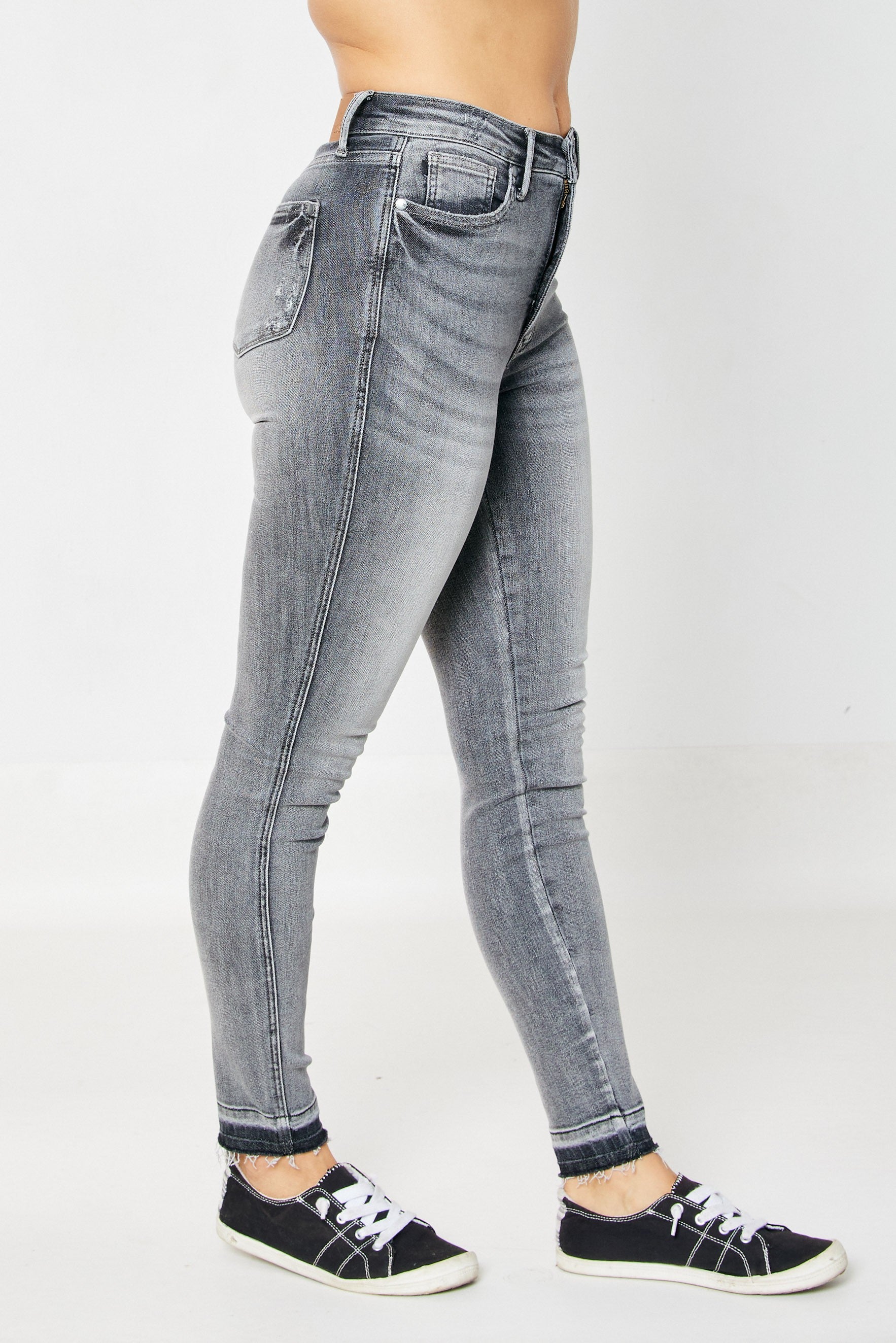 Judy Blue Hadley High Rise Tummy Control Release Hem Skinny Jeans In Washed Out Gray Ave Shops