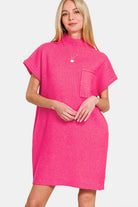 Zenana Hot Pink Short Sleeve Sweater Mini Dress Hot Pink