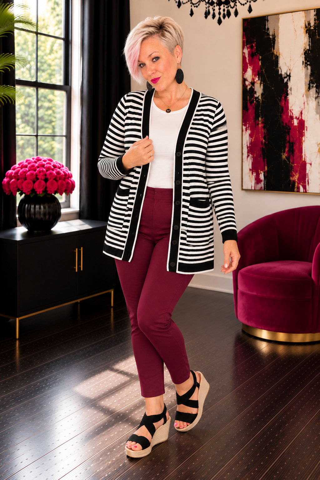 One Eleven North Finagle Your Way Striped Cardigan Womens