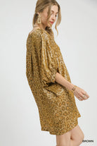 Umgee Brown Metallic Leopard Print V-Neck Kimono Dress