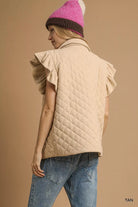 Umgee Tan Corduroy Quilted Ruffle Sleeve Vest