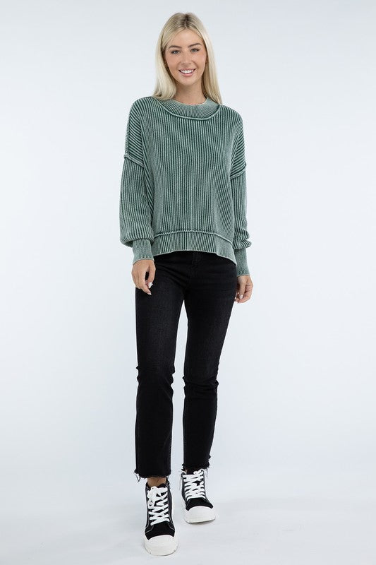 Zenana Washed Side Slit Oversized Cropped Sweater in 4 Colors! ZENANA