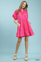 Umgee Peony Embroidered Tiered Puff Sleeve Mini Dress