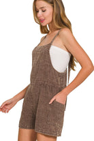 Zenana Brown Washed Double Gauze Tie Back Romper