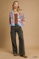 Umgee Light Blue Floral Knit Button-Up Cardigan