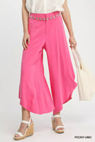 Umgee Flowy Asymmetrical Hem Wide Leg Pants in Pink PEONY-UMG