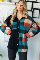 Heimish Black & Teal Multi Color Plaid Leight Weight Shacket Ruby Idol Apparel