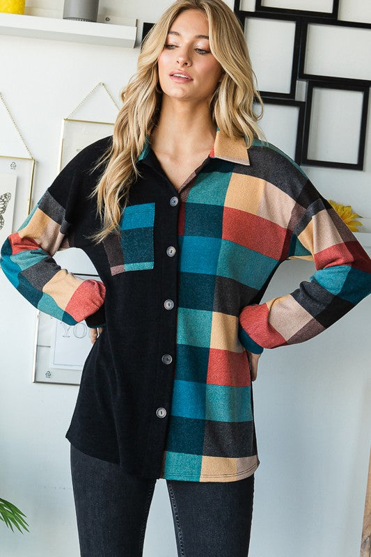 Heimish Black & Teal Multi Color Plaid Leight Weight Shacket Final Sale Final Sale