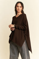 Davi & Dani Chocolate High-Low Side Slit Batwing Sleeve Top