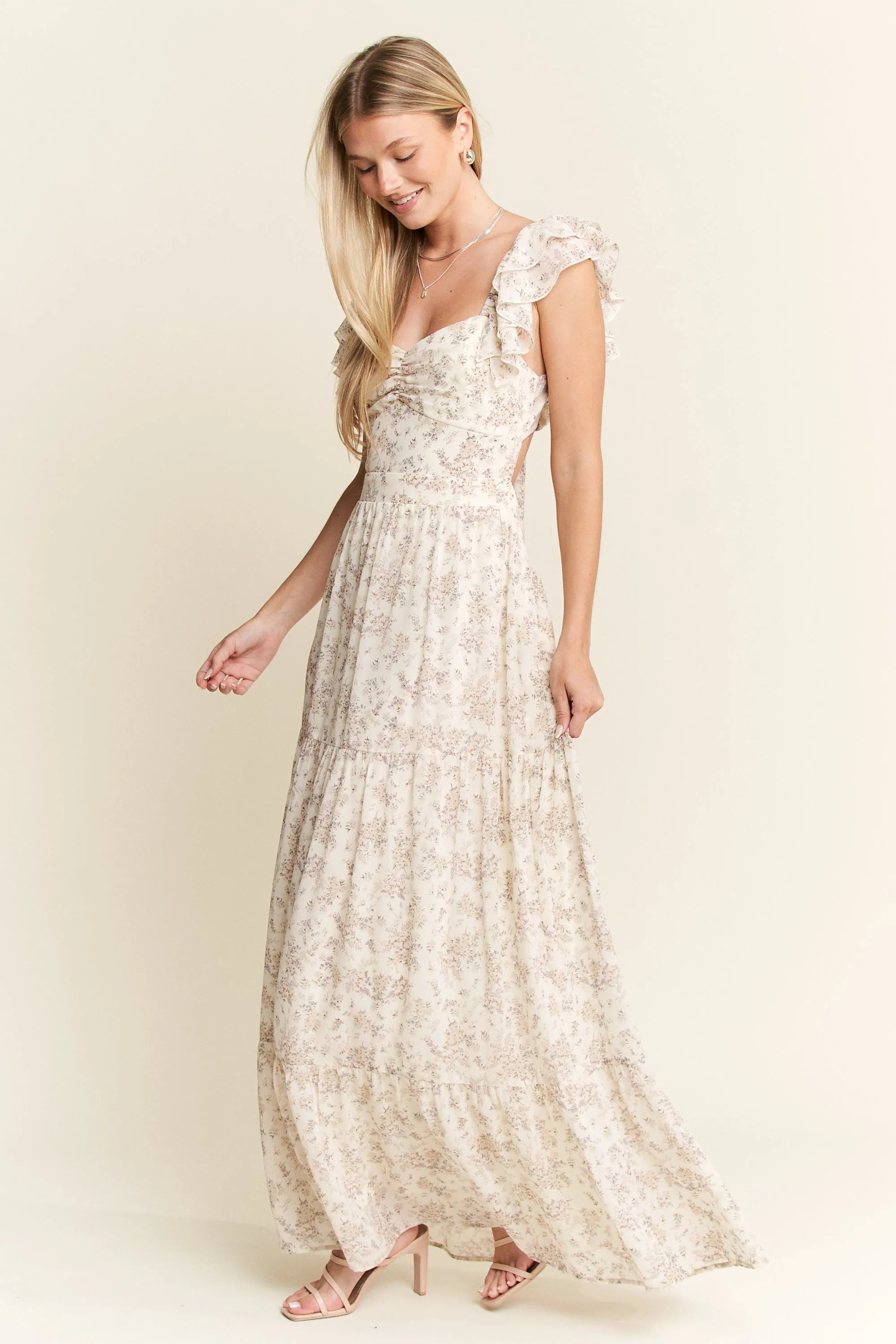 Jade By Jane Ruffle Sleeve Tiered Maxi Dress