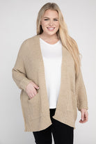 eesome Plus Size Ribbed Knit Open Front Cardigan OATMEAL eesome