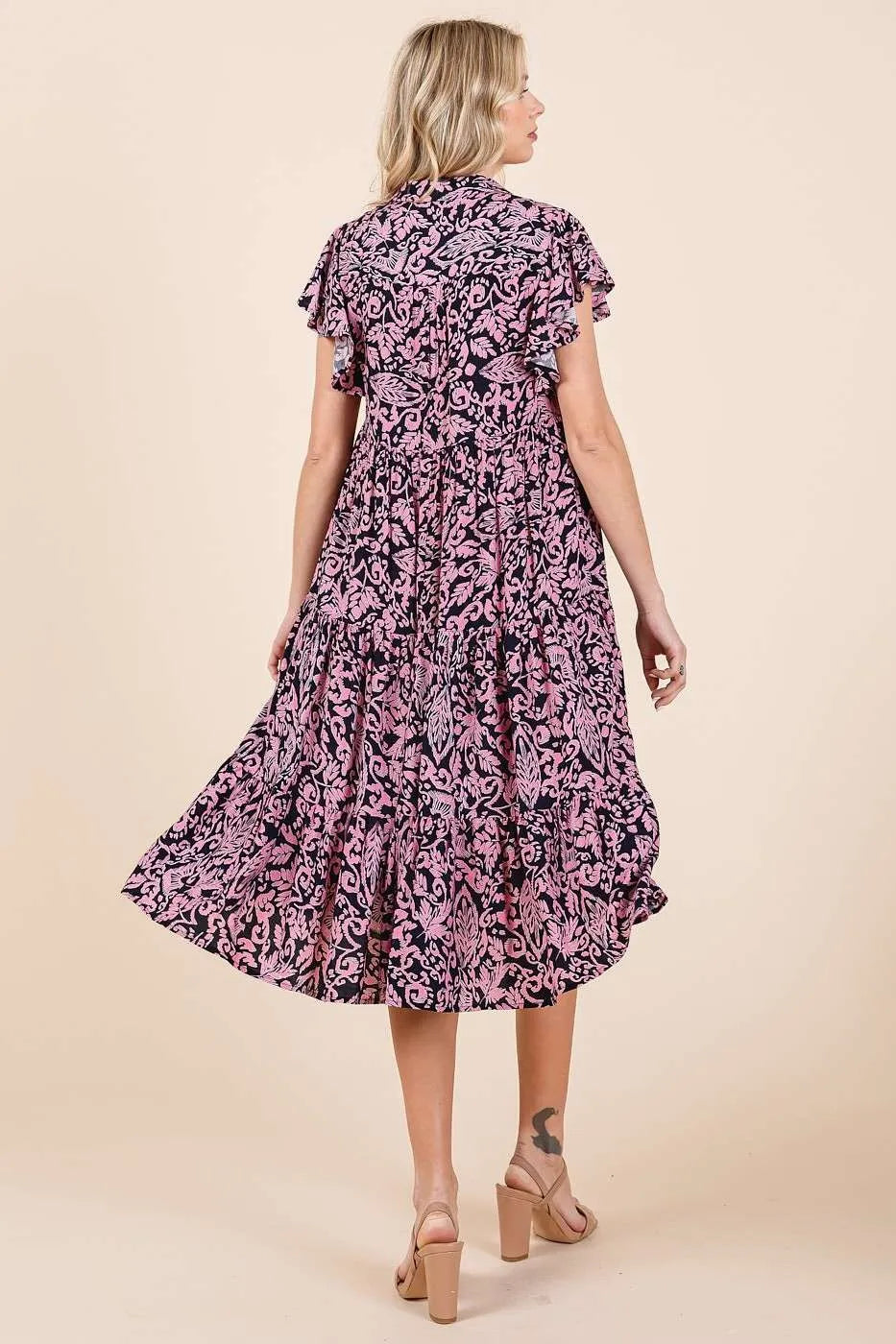 Mittoshop Abstract Print Ruffle Tier Midi Dress