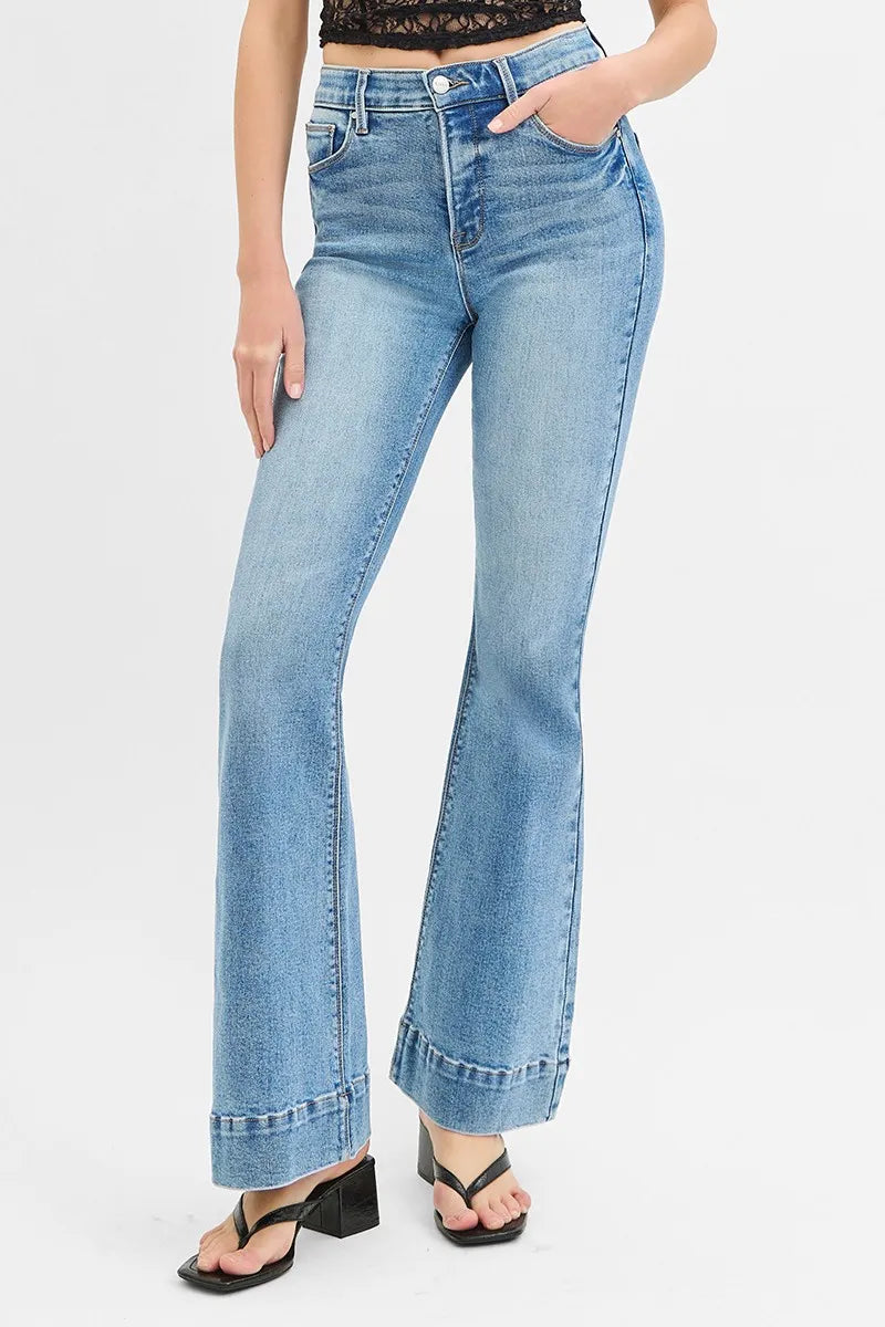 RISEN Tummy Control Elastic Band High Rise Flare Jeans MEDIUM