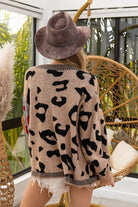 BiBi Taupe & Gray Leopard Color Block Button Down Sweater Cardigan