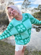 BiBi Mint/Jade Floral Mix Pattern Sweater