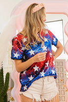 BiBi Red & Navy American Theme Star Pattern Sequin Top