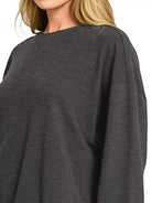 Zenana Black Slub Long Sleeve Top and Shorts Set