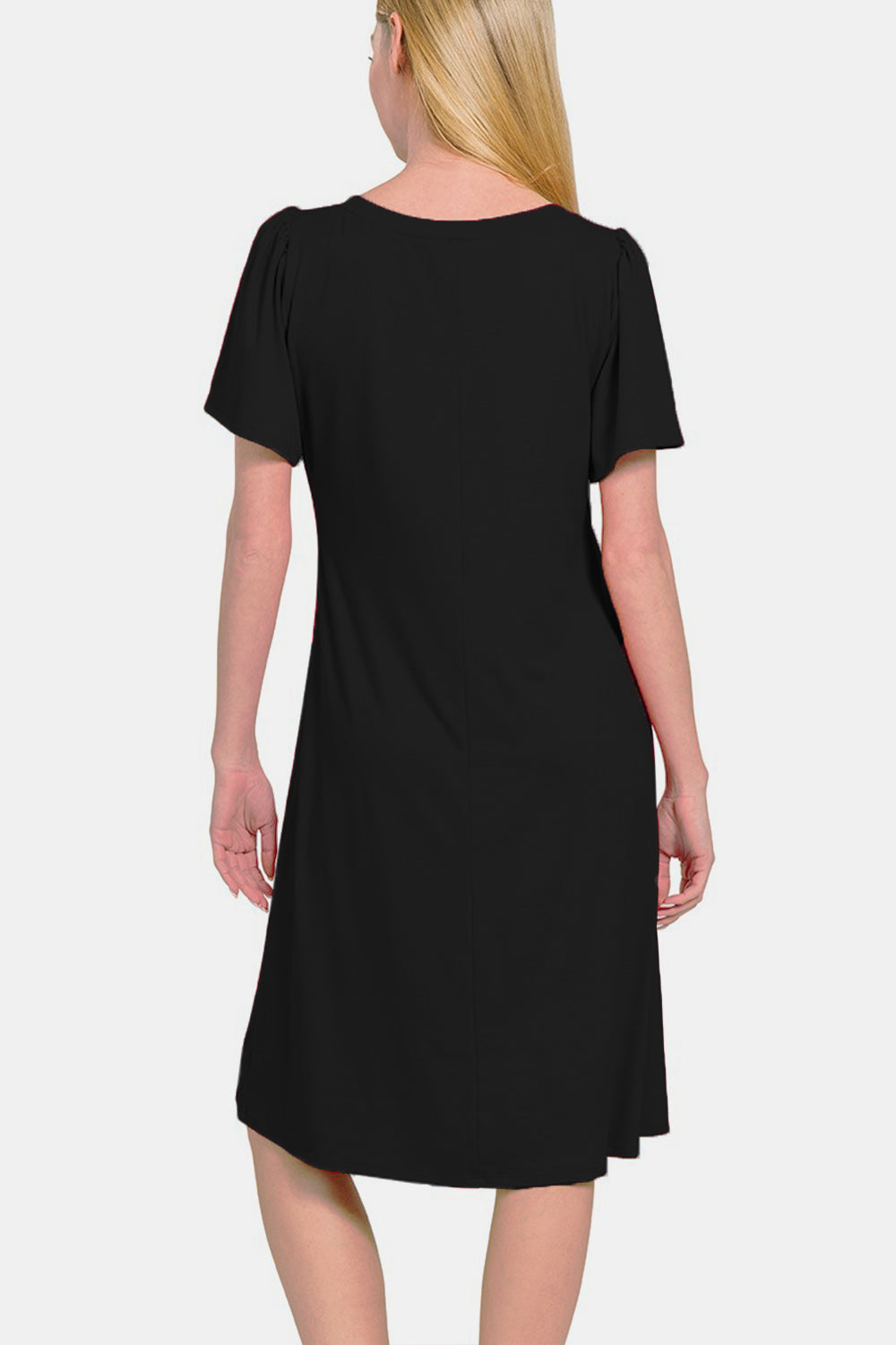 Zenana Black V-Neck Short Sleeve Dress Trendsi