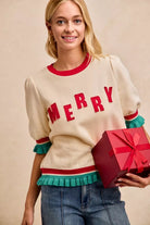 BiBi Christmas Merry Letter Patches Contrast Banded Top