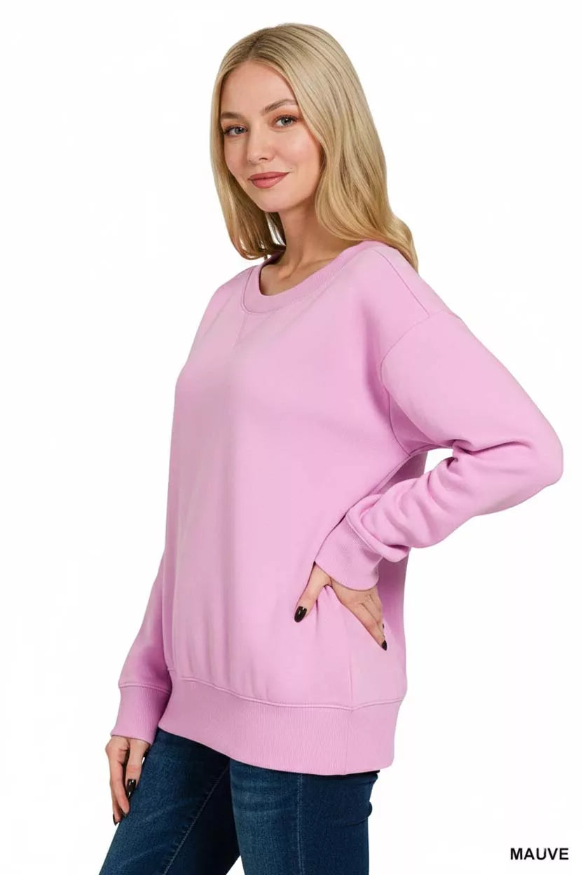 Zenana Mauve Fleece Boat Neck Sweatshirt