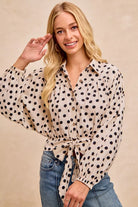 BiBi Cream & Black Polka Dot Print Tie Hem Detail Crop Shirt