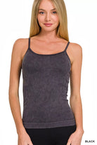 Zenana Stone Washed Ribbed Seamless Tank Top BLACK