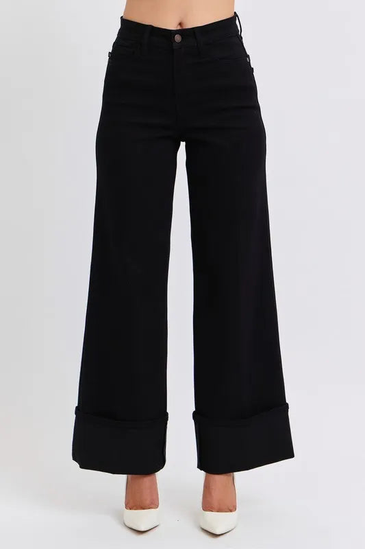 Judy Blue Black High Waist Reto Wide Leg W/ Cuff