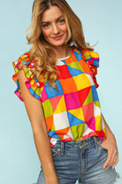 Haptics You Got This Red Geometric Print Double Ruffle Sleeve Top Final Sale Haptics