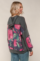 Haptics Charcoal Floral Color Block French Terry Hoodie