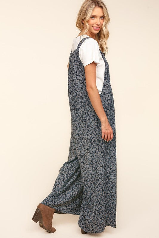 Preorder: Haptics Black & Charcoal Floral Wide Leg Overalls Ruby Idol Apparel