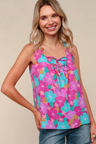 Haptics Fuchsia Square Neck Floral Bow Tie Top