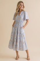 Haptics Flutter Into Late Summer Sweet Striped Floral Midi Dress