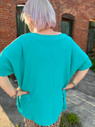 Zenana Light Teal Woven V Neck Dolman Short Sleeve Air Flow Top Ruby Idol Apparel