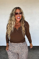 PREORDER: Blakeley Fall Brooklyn Snap Henley Top Brown Womens