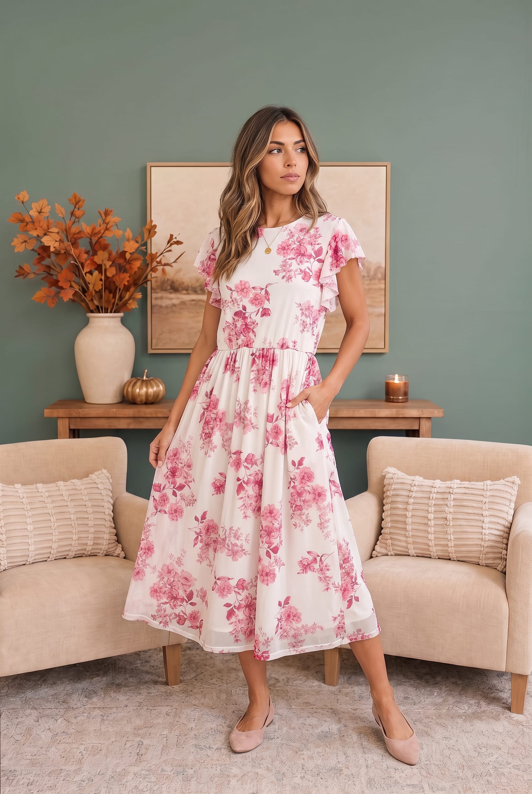 Haptics Daytime Romance Floral Midi Dress