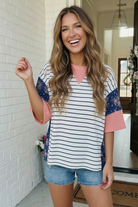 Haptics Stripe and Floral Mixed Media Oversized Top