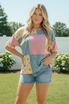 Haptics Patchwork Floral Waffle Knit Top