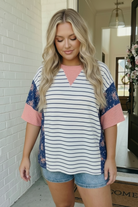 Haptics Stripe and Floral Mixed Media Oversized Top