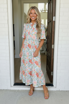 Haptics Floral Frilled Notch Neck Midi Dress in Sky Blue