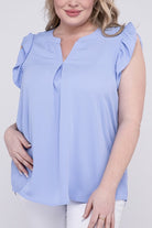 Zenana Plus Woven Wool Peach Ruffled Sleeve High-Low Top SPRING BLUE ZENANA