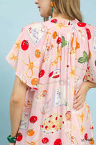 Umgee Light Pink Abstract Print Flutter Sleeve Midi Dress